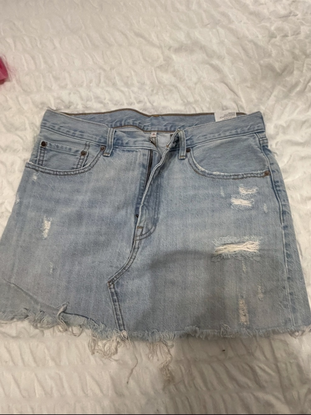 Levi Light Wash Distressed Denim Mini Skirt - Women
